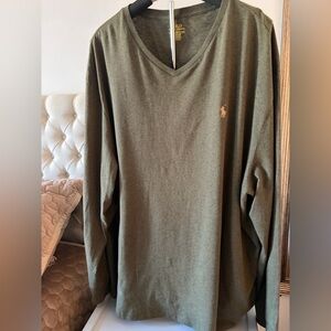 Polo by Ralph Lauren Men's Long Sleeve Olive V-Neck Tee